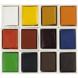 Art Aquarellfarbe, Halbwannen, Größe 10x15x20 mm, Standard-Farben, 12 Farbe/ 1 Pck