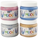 Mucki Fingerfarbe, Metallic-Blau, Metalic-gold, Metallic-Rosa, Metallic-Silber, 4x150 ml/ 1 Pck