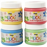 Muck Fingerfarbe, Blau, Grün, Rot, Gelb, 4x150 ml/ 1 Pck