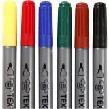 Textil-Marker, Strichstärke 2,3+3,6 mm, Standard-Farben, 6 Stk/ 1 Pck