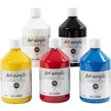 Acrylfarben, Mattglänzend, Primärfarben, 5x500 ml/ 1 Pck
