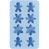 Silikonform, Eiskristalle und Lebkuchenmann, H 2,5 cm, L 24 cm, B 14 cm, Lochgröße 30x45 mm, 12,5 ml, 1 Stk