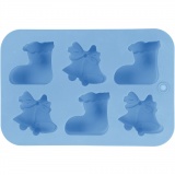 Silikonform, Weihnachtsstrumpf und Glocken, H 2,5 cm, L 6 cm, B 7,5 cm, 12,5 ml, 1 Stk
