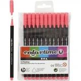 Colortime Fineliner Filzstifte, Strichstärke 0,6-0,7 mm, Pink, 12 Stk/ 1 Pck