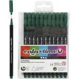 Colortime Fineliner Filzstifte, Strichstärke 0,6-0,7 mm, Dunkelgrün, 12 Stk/ 1 Pck