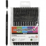 Colortime Fineliner Marker, Strichstärke 0,6-0,7 mm, Schwarz, 12 Stk/ 1 Pck
