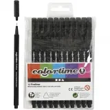 Colortime Fineliner Filzstifte, Strichstärke 0,6-0,7 mm, Schwarz, 12 Stk/ 1 Pck