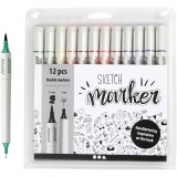 Sketch Marker, Strichstärke 1+2-5 mm, Standard-Farben, 12 Stk/ 1 Pck