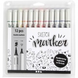 Sketch Marker, Strichstärke 1+2-5 mm, Standard-Farben, 12 Stk/ 1 Pck