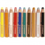 Woody 3-in-1 Buntstifte, L 11 cm, Dicke 16 mm, Mine 10 mm, Sortierte Farben, 10 Stk/ 1 Pck