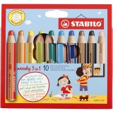 Woody 3-in-1 Buntstifte, L 11 cm, Dicke 16 mm, Mine 10 mm, Sortierte Farben, 10 Stk/ 1 Pck