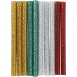 Klebesticks Mini, L 10 cm, D 7 mm, Glitter, Gold, Grün, Rot, Silber, 10 Stk/ 1 Pck