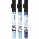 Plus Color Marker, L: 14,5 cm, Strichstärke 1-2 mm, Himmelblau, Marineblau, Türkis, 3 Stk/ 1 Pck, 5,5 ml