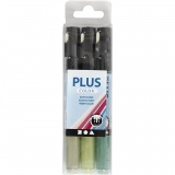Plus Color Marker, L 14,5 cm, Strichstärke 1-2 mm, Dunkelgrün, Eukalyptus, Laubgrün, 5,5 ml, 3 Stk/ 1 Pck