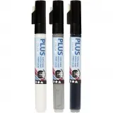 Plus Color Marker, L 14,5 cm, Strichstärke 1-2 mm, Schwarz, Naturweiß, Regengrau, 5,5 ml, 3 Stk/ 1 Pck