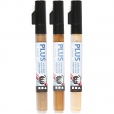Plus Color Marker, L 14,5 cm, Strichstärke 1-2 mm, Hellbeige, Gold, Sienna, 5,5 ml, 3 Stk/ 1 Pck