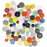 Knöpfe, D 12+18+20 mm, Sortierte Farben, 50 g, 100 Stk/ 1 Pck