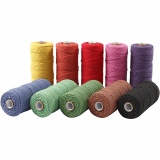 Macramé-Kordel, L 315 M, Dicke 1 mm, Dünne Qualität 12/12, Kräftige Farben, 10x220 g/ 1 Pck