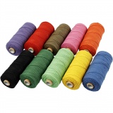 Macramé-Kordel, L 315 M, Dicke 1 mm, Dünne Qualität 12/12, Kräftige Farben, 10x220 g/ 1 Pck