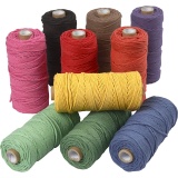 Macramé-Kordel, L 100 M, Dicke 2 mm, Dicke Qualität 12/36, Kräftige Farben, 10x225 g/ 1 Pck