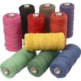 Macramé-Kordel, L 100 m, Dicke 2 mm, Dicke Qualität 12/36, Kräftige Farben, 10x225 g/ 1 Pck