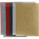 Bügelfolie, Blatt 148x210 mm, Glitter, Sortierte Farben, 6 Bl./ 1 Pck