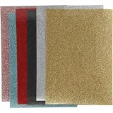 Bügelfolie, Blatt 148x210 mm, Glitter, Sortierte Farben, 6 Bl./ 1 Pck