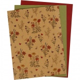 Kunstlederpapier, Blatt 21x27,5+21x28,5+21x29,5 cm, Dicke 0,55 mm, Einfarbig,Bedruckt, Natur, Grün, Rot, 3 Bl./ 1 Pck
