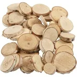 Holzscheiben-Mix, D 25-45 mm, Dicke 7 mm, ca. 140 Stk, 600 g/ 1 Pck