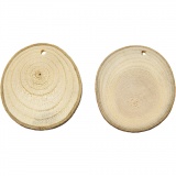 Holzscheiben mit Loch, D 40-70 mm, Lochgröße 4 mm, Dicke 5 mm, 25 Stk/ 1 Pck