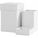 Quadratische Deckelkartons, H 7+9 cm, Größe 4,5+6 cm, Weiß, 2 Stk/ 1 Set