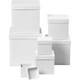 Deckelkartons - Sortiment, Quadratische Form, H 7,5+10+13+15+18+20+23 cm, Größe 7,5+10+13+15+18+20+23 cm, Weiß, 7 Stk/ 1 Set