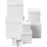 Eckige Schachteln - Set, Quadratische Form, Größe 7,5x7,5x7,5 + 10x10x10 + 13x13x13 + 15x15x15 + 18x18x18 + 20x20x20 + 23x23x23 cm, Weiß, 7 Stk/ 1 Set