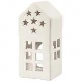 Teelichthalter, Haus, H 16 cm, Größe 7x7 cm, Weiß, 8 Stk/ 1 Pck