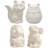 Tier-Spardosen, Eule, Fuchs, Igel, Hase, H 9-10 cm, Weiß, 4 Stk/ 1 Pck