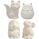 Tier-Spardosen, Eule, Fuchs, Igel, Hase, H 9-10 cm, Weiß, 4 Stk/ 1 Pck