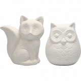 Tier-Spardosen, Eule und Fuchs, H 9 cm, Weiß, 2 Stk/ 1 Pck
