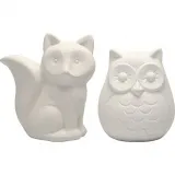 Tier-Spardosen, Eule und Fuchs, H 9 cm, Weiß, 2 Stk/ 1 Pck