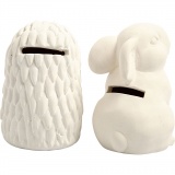 Tier-Spardosen, Igel und Hase, H 10 cm, Weiß, 2 Stk/ 1 Pck