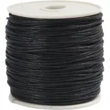 Baumwollschnur, Dicke 1 mm, gewachst, Schwarz, 40 m/ 1 Rolle