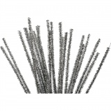 Chenilledraht, L 30 cm, Dicke 6 mm, Glitter, Silber, 24 Stk/ 1 Pck