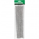 Chenilledraht, L 30 cm, Dicke 6 mm, Glitter, Silber, 24 Stk/ 1 Pck