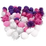 Pompons, D 15+20 mm, Flieder, Rosa, Weiß, 48 Stk/ 1 Pck