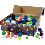 Pompons, D 5-40 mm, ca. 720 Stk, Sortierte Farben, 200 g/ 1 Pck