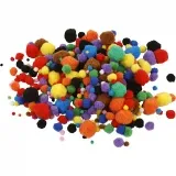 Pompons, D 5-40 mm, ca. 150 Stk, Sortierte Farben, 42 g/ 1 Pck
