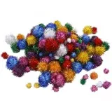 Glitzer-Pompons, D 15-40 mm, Glitter, ca. 90 Stk, Kräftige Farben, 62 g/ 1 Pck