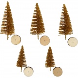 Weihnachtsbäume, H: 40+60 mm, Gold, 5 Stk/ 1 Pck