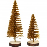 Weihnachtsbäume, H 40+60 mm, Gold, 5 Stk/ 1 Pck