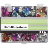 Mix aus Strasssteinen, Taler, Sterne, Herzen, D 6+7+9+10+11+12+14+16 mm, Blau, Pink, Silber, 300 Stk/ 1 Pck