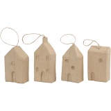 Pappmaché-Haus, H 9,5-12 cm, L 5,5-6,5 cm, B 3 cm, 4x9 Stk/ 1 Pck